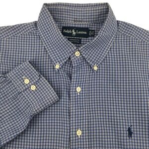Ralph Lauren Shirt Mens Button Down 16.5 34/35 Navy‎ Check Yarmouth Casual LS